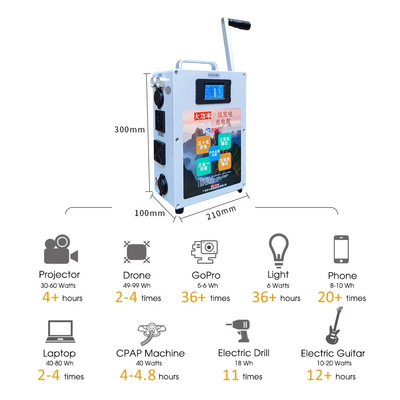Estación de energía portátil de 300W 220V onda senoidal 500 vatios de salida generador de manivela de mano Banco de energía