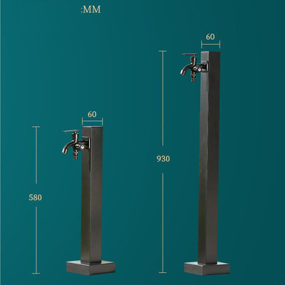 Jardín Negro Bibcock Grifos de agua de acero inoxidable Tubo de apoyo Sqaure Riego de postes 93cm de altura