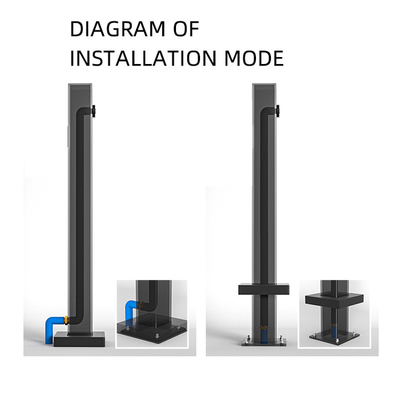 Jardín Negro Bibcock Grifos de agua de acero inoxidable Tubo de apoyo Sqaure Riego de postes 93cm de altura