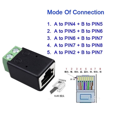 Conector femenino de red RJ45 8P8C a 2 pines RS485 Adaptador de bloques de terminales de tornillo