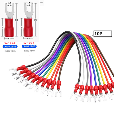 10Pin 20AWG 0.5mm2 Jumper Wire Fork Ferrules terminales de conexión de cable 5 Amperios Corriente 20cm 30cm 50cm 100cm
