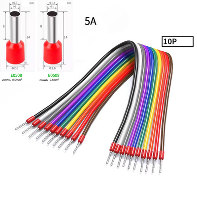 10Pin 20AWG 0.5mm2 Jumper Wire Fork Ferrules terminales de conexión de cable 5 Amperios Corriente 20cm 30cm 50cm 100cm