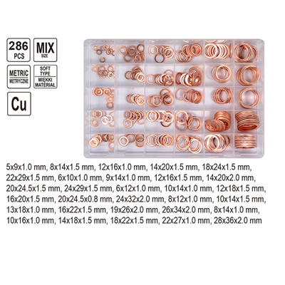 286pcs 30 clasifica el equipo plano de cobre métrico IMPA813080 de Ring Washer Gaskets Assortment Set