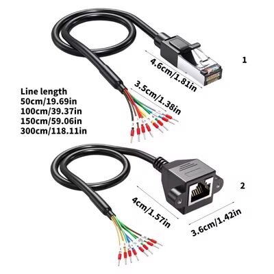 Network RJ45 8P8C Connector to 8 Pin Ferrule Terminals Cable 150cm for RS 232 485 Comunication