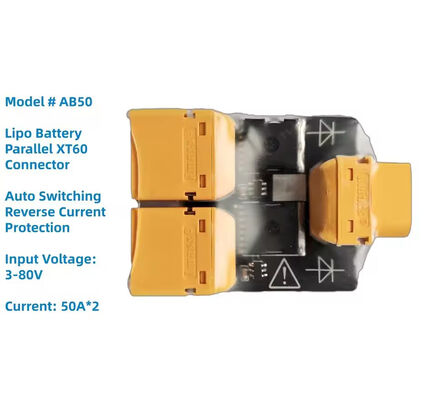 Adaptador de carga de batería dual con conector XT60 y placa paralela con conmutación automática para batería LiPo de dron RC