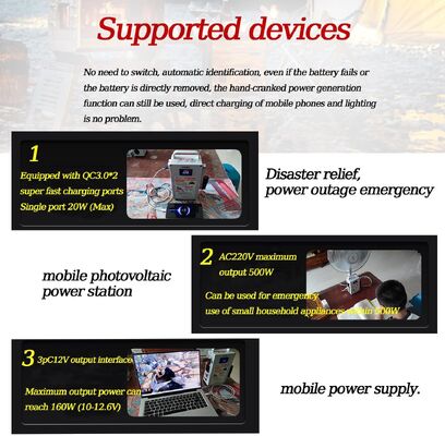 Hand Crank Generator Outdoor Phone Charger Fire Stater110V 220V 500 Watts Power Pack