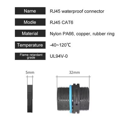 IP68 Conector de red RJ45 resistente al agua, blindaje circular Cat6A RJ45