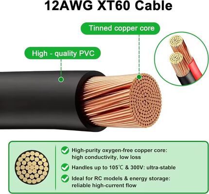 100cm 12 AWG XT60 Panel de montaje de cable XT90 de cable masculino a femenino Generador solar / batería LiPo / adaptador de drones FPV