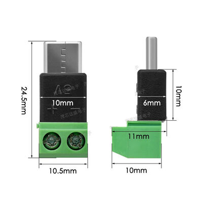 Adaptador USB con terminales de tornillo verdes de 2 pines 5V, tipo C macho, para carga de teléfonos móviles y computadoras