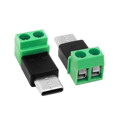 Adaptador USB con terminales de tornillo verdes de 2 pines 5V, tipo C macho, para carga de teléfonos móviles y computadoras