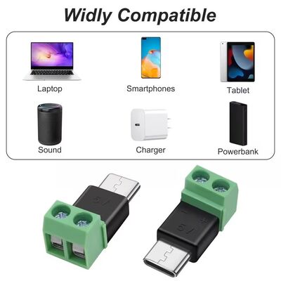 Adaptador USB con terminales de tornillo verdes de 2 pines 5V, tipo C macho, para carga de teléfonos móviles y computadoras