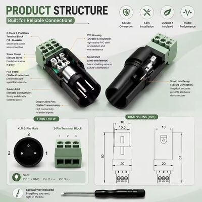 XLR 3 Pin Plug Socket to Screw Terminals Audio Breakout Converter Adaptador para altavoz Micrófono Mixer de iluminación de escenario
